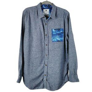 On The Byas Men's Casual Button Down Shirt Large Heathered Blue Galaxy Pac Sun